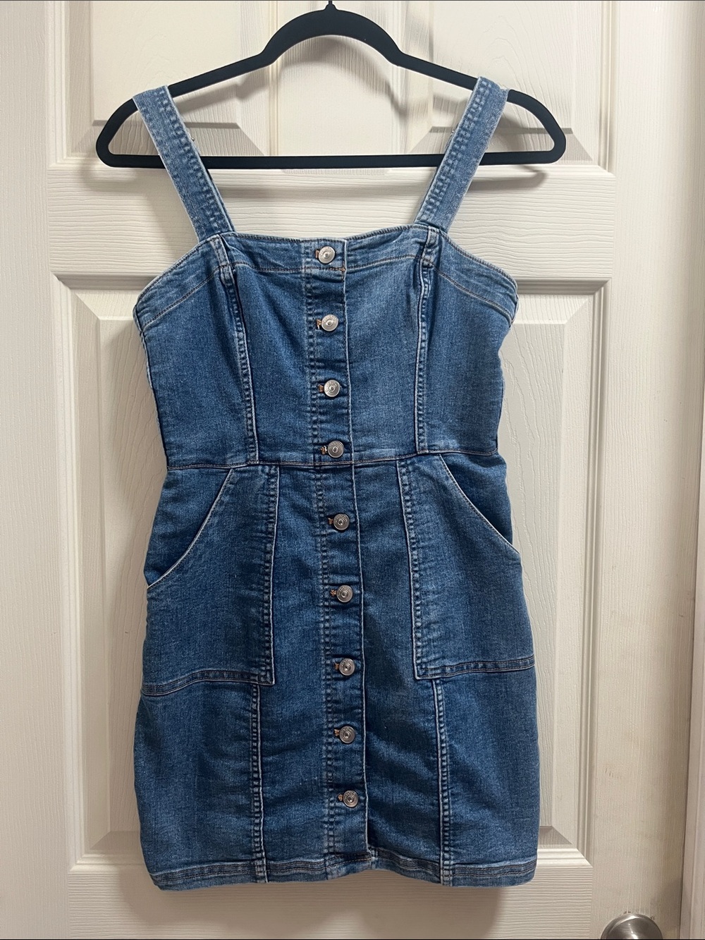 H&M Blue Denim Button-Front Mini Dress